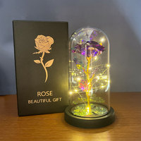 Cadeau de Saint Valentin pour petite amie Rose veilleuse lumière LED couverture acrylique feuille d'or fleur boîte-cadeau cadeau de noël