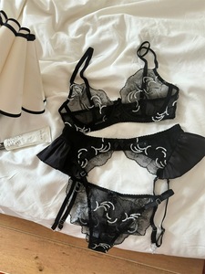 Lingerie Set for <b>Women</b> Premium Embroidered Lace Bra With Underwire Support Sensual Sheer Design Three-Piece Set - Product Image 4