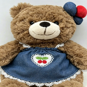 Orsetto di peluche Kawaii all'ingrosso in <span class=keywords><strong>vestito</strong></span> di jeans con decorazioni in pizzo, con fascia per capelli con pon pon, per regali per bambini - Product Image 4