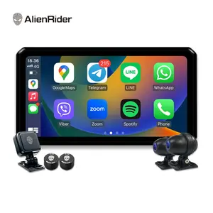 AlienRider M2 프로 오토바이 대시 캠 Carplay 및 터치 스크린이있는 Android 자동 탐색 77G 밀리미터 웨이브 레이더 BSD