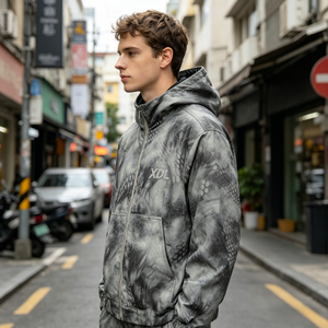 Chaqueta con Capucha Personalizada para <span class=keywords><strong>Hombre</strong></span>, Estilo Urbano, con Estampado Gráfico de Piel de Serpiente, Logotipo Bordado en el Pecho, <span class=keywords><strong>Sudadera</strong></span> con Cierre Completo de Alta Calidad - Product Image 2