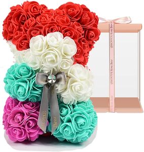Fleurs artificielles en gros, ours en roses artificielles pour la Saint-Valentin, les anniversaires, la fête des mères et les mariages, avec une boîte cadeau rose de 10 pouces - Product Image 1