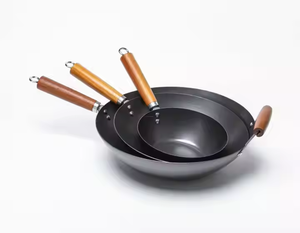 Poêle à <span class=keywords><strong>Wok</strong></span> filature en acier au carbone pré-assaisonnée 34cm <span class=keywords><strong>Wok</strong></span> avec manche en bois - Product Image 6