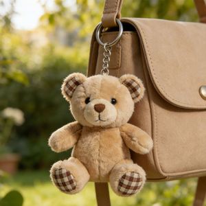 Custom <b>Cute</b> Plaid Ears <b>Bear</b> Keychain | Soft Plush Pendant | Backpack Schoolbag Charm Small Gift for Charity Project Giveaways - Product Image 1