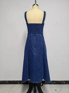 الأكثر مبيعًا ملابس بلا أكمام-ملابس مخصصة ذات رقبة مربعة من القطن الجينز فستان نسائي - Product Image 3