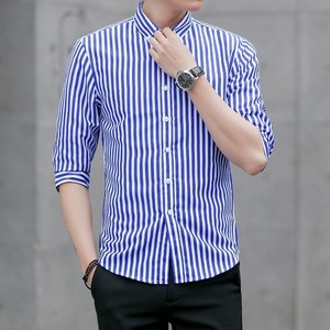 Camisa a Rayas de Manga Tres Cuartos, Estilo Coreano, Elástica, para las Cuatro Estaciones, Ropa Masculina, Informal de Negocios, Cuello Cuadrado, Combinable con Todo - Product Image 4