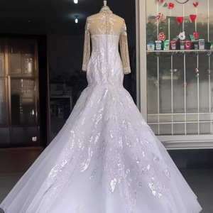 Lace Mermaid Wedding Dress Sweetheart Neckline Natural Waist 3D Patterns Vintage Style Polyester Fabric - Product Image 3