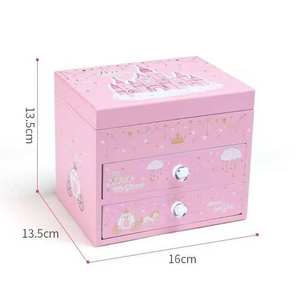 Caja de Joyería Musical de Lujo para Niñas, Rosada, de MDF, con 2 Cajones, Giratoria, con Manivela, en Forma de Corazón, para Princesas - Product Image 2