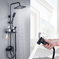 Ensemble de douche mural moderne noir en laiton avec mitigeur pluie chaud/froid pour salle de bain