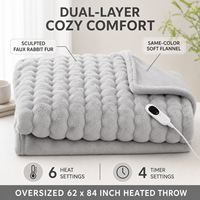 Plaid chauffant 50*60 pouces en fausse fourrure de lapin, flanelle double couche, 6 niveaux de chauffage, lavable, CE, vente en gros, direct usine