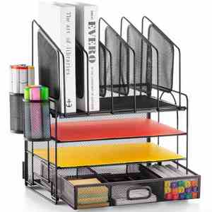 Collect Office Supplies 5 Vertical File <b>Folder</b> Holders Paper Tray Desk Organizers Accessories Storage with Drawer - Product Image 1