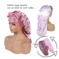 Long Bonnet en Satin pour Dreadlock Cap Femmes Double Couche Élastique Bonnet En Soie pour Tresses Cheveux Bonnet De Couchage Avec Bande De Cravate