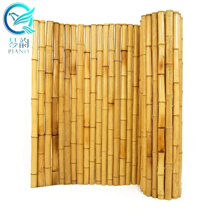 Rollos de valla de jardín de bambú blanco y negro, 14 ~ 16mm, paneles de madera, caña de bambú, valla de jardín y balcón