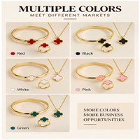 Vente en gros de bijoux en acier inoxydable 316L, ensemble de bijoux trèfle à quatre feuilles, plaqué or 18K PVD, collier, bracelet, bague imperméables pour femmes