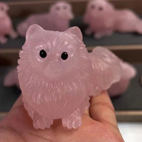 Vente en gros de pierre de cristal naturel quartz rose sculpté à la main animal chien renard sculpture artisanat en cristal pour la décoration de la maison