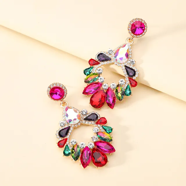 Boucles d'oreilles pendantes pour femmes, Design de luxe, 12 couleurs, Design de lustre, grande fleur en cristal, boucles d'oreilles pour femmes, 2023