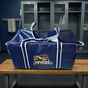 Sac de sport en PVC bleu marine avec sangles blanches et bleues, grand sac de transport pour équipement sportif - Product Image 1
