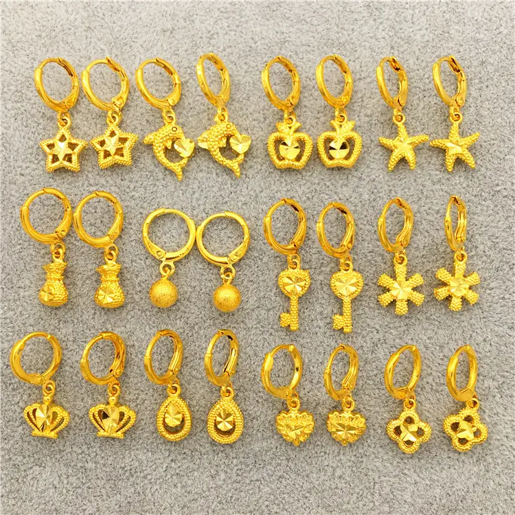 कोरियाई संस्करण यूरोपीय सिक्का सोने की बालियां Goldplated के कान की बाली वियतनामी रेत सोने लघु कान की बाली महिलाओं