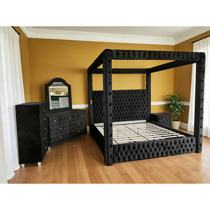 Juego de Cama con Dosel de Cuatro Postes y Cabecera de Espuma de Alta Densidad con Marco de Madera Maciza, <span class=keywords><strong>Muebles</strong></span> de Dormitorio, Venta al por Mayor de <span class=keywords><strong>Fábrica</strong></span> PZCN HOME 2025 - Product Image 1