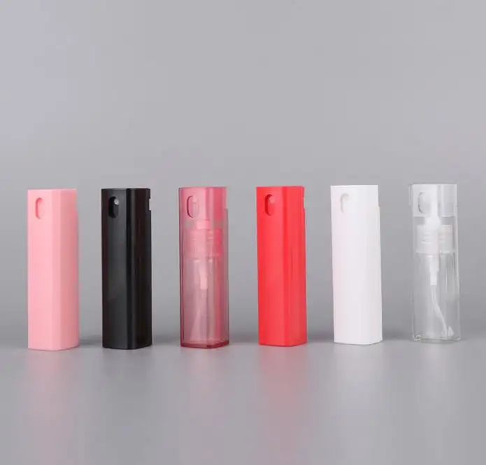Toptan özel ince sis püskürtücü 10ml kare plastik Mini cep Atomizer boş sprey parfüm kalemi şişe