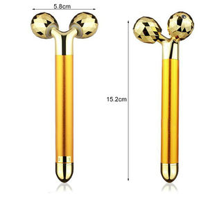 Logotipo personalizado Gold Energy Beauty Bar Face Lifting 3D Rodillo Masajeador Micro Vibración eléctrica Cuello Adelgazamiento Función manual - Product Image 3