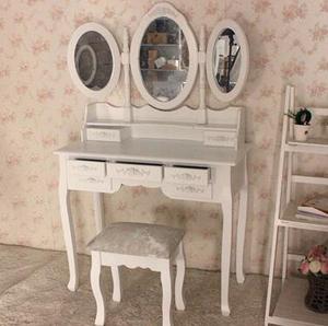 <span class=keywords><strong>Commode</strong></span> de style européen en <span class=keywords><strong>bois</strong></span> blanc, meuble avec 3 miroirs, Table de toilette pour chambre à coucher - Product Image 4