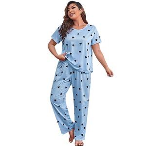 European and American Super Plus Size Women's Pajamas Loose Short Sleeve Love Suit Home Wear <strong>Pyjamas</strong> Sleepwear Sets - Product Image 5