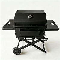 Grand barbecue au charbon de bois robuste avec étagères latérales pliables, fumoir d'extérieur pour grands groupes