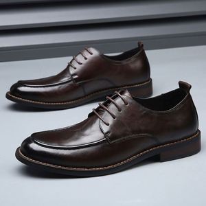 Zapatos Derby Planos de Cuero Genuino de Una Pieza para Hombre, Hechos a Mano, Casuales de Negocios, Formales para Boda, con Punta Cuadrada, Ligeros para Novio - Product Image 3