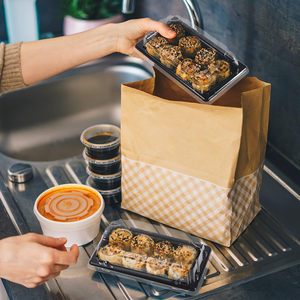 Black Rectangular <strong>Disposable</strong> Plastic Food Sushi Sashimi Snack <strong>Dessert</strong> Sandwich Bread <strong>Tray</strong> with Clear Lid - Product Image 5