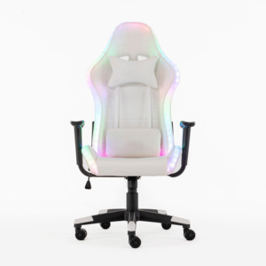 Chaise d'ordinateur ergonomique de haute qualité Chaise de jeu en cuir PU blanc pour adulte avec lumières RVB - Product Image 1
