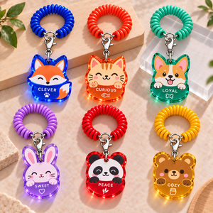 Custom Acrylic Animal Wristlet Keychain Cute Cartoon Pet Charm Coil Bracelet Key <b>Ring</b> OEM ODM - Product Image 1