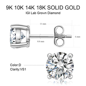 IGI sertifikası CVD HPHT 0.3ct 0.5ct 1ct D VVS2 Lab oluşturulan elmas 18K altın küpe Lab yetiştirilen elmas top küpeler - Product Image 2