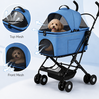 Poussette portable pour chien et chat avec panier amovible, cadre pliable, cabine en maille respirante pour les voyages en extérieur