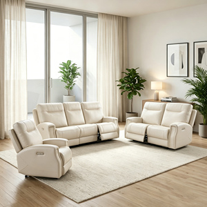 Fauteuil inclinable en cuir traditionnel, ergonomique et réglable, style minimaliste pour salon, ensemble de canapés 3+2+1 pour petits espaces avec clous décoratifs - Product Image 3