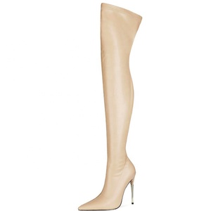 Solid Pure Color Women Winter Over the Knee High Boots Pointed Toe High Thin Heels Western Fashion Style Street <b>Shoes</b> - Product Image 3
