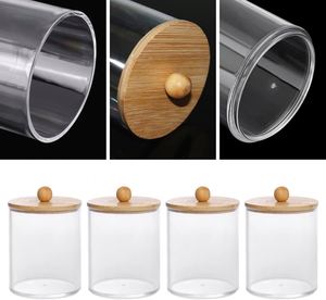 ที่ใส่สำลีก้านพร้อมฝาไม้ไผ่ ภาชนะพลาสติกใส ความจุ 10 ออนซ์ อเนกประสงค์ สำหรับจัดเก็บเครื่องสำอาง - Product Image 2