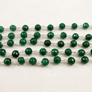 Natural Emerald Jade Round 6 mm Plain Rondelle Faceted Beads <b>Rosary</b> Chain Sold Per Foot - Product Image 1