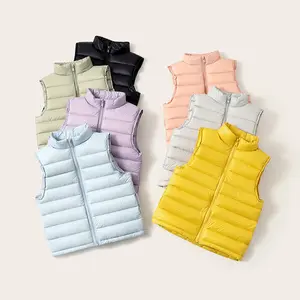 Hot sale solid color unisex padded kids winter vest feather down jacket boys girls kids winter warm waistcoat