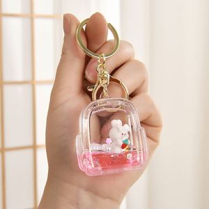 <b>Custom</b> Cute Pink School Bag Pendant Liquid <b>Key</b> Chain <b>Rings</b> Acrylic Customized Floating Liquid Keychains for Promotion Gifts - Product Image 6