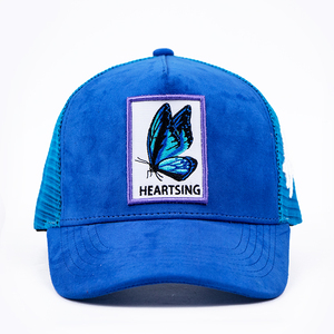 Hochwertige Sport Blue Custom Woven Patch Tier Schmetterling Logo Verstellbare 5 Panel Wildleder Trucker Hut für Männer Frauen - Product Image 2