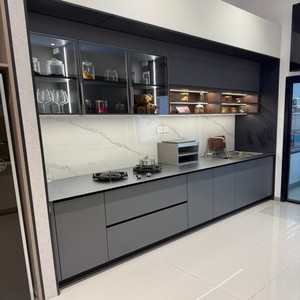 Cuisine Modulaire Moderne Haut de Gamme <span class=keywords><strong>CHIFFO</strong></span>, Ensemble Complet avec Portes en Verre, Design Écologique, Plans de Travail en Quartz, pour Appartement - Product Image 6