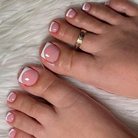 24 Uñas Postizas Francesas Rosadas Brillantes en Caja, Uñas Postizas Cortas Cuadradas, Uñas Postizas Francesas Blancas de Cobertura Completa