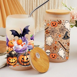 Autocollants UV DTF pour bouteilles Snow Glow 16oz, thème Halloween ludique, petits fantômes dorés mignons, et enveloppes de tasses UV DTF pour maman - Product Image 4