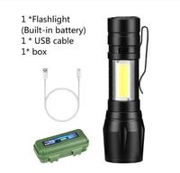 Mini lampe torche portable en aluminium COB zoomable, étanche, LED rechargeable par USB, style tactique