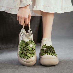 Sandales décontractées à bout ouvert, à motifs floraux d'inspiration artistique, en cuir véritable, avec un design léger, adaptées aux femmes - Product Image 2