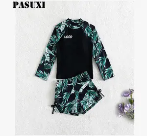 PASUXI लंबी आस्तीन बच्चों बिकनी गर्ल्स Beachwear प्यारा उज्ज्वल पुष्प प्रिंट बिकनी Rashguard लड़कियों के लिए Swimwear के बच्चे