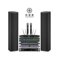 Système de sonorisation professionnel actif CHORDIO CH46, enceinte colonne, ligne de sonorisation, DJ, sonorisation intérieure, mixeur 12 canaux, microphone sans fil, bois