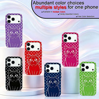 Coque de téléphone en cuir PU brillant à pois motif chat pour iPhone 15 Pro Max, style dessin animé mignon, protection de l'appareil photo surélevée, anti-chute