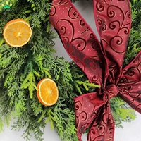 Karangan Bunga Irisan Jeruk Cypress Pinus Plastik Buatan dengan Pita Merah untuk Dekorasi Natal, Pesta, Teras, Pintu Depan, Meja, dan Dinding
